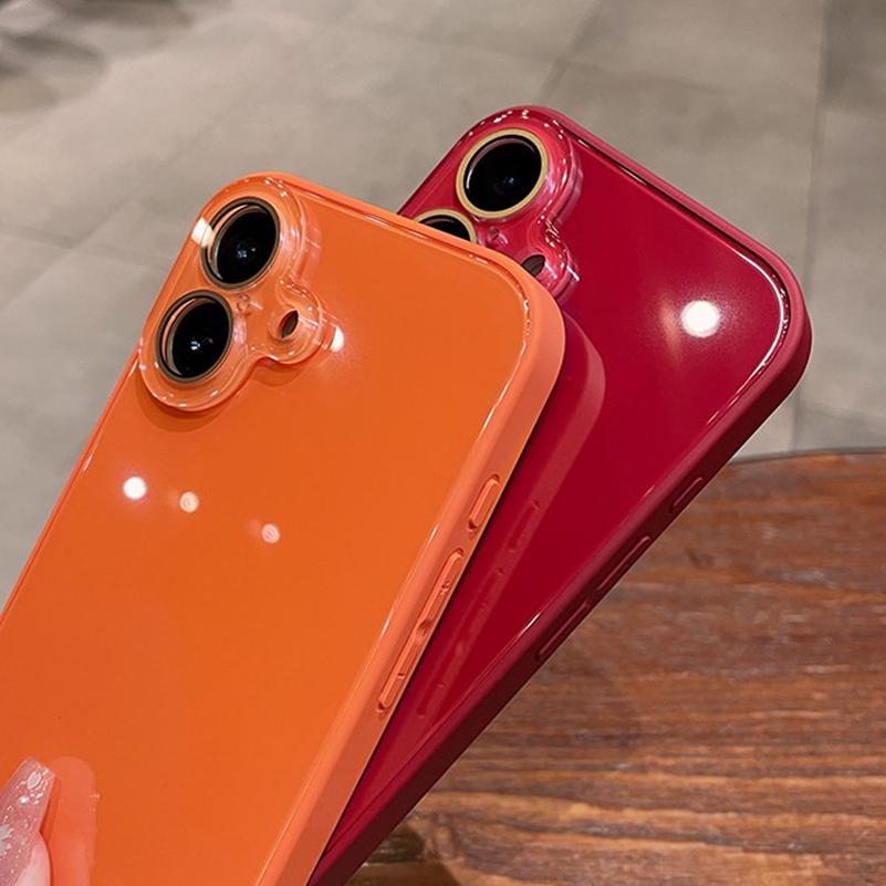 Cute Candy Color Glossy Glass Back Case For iPhone 17 15 16 Pro Max 14 13 12 11 Camera Protector Anti-shock Cover for iPhone17