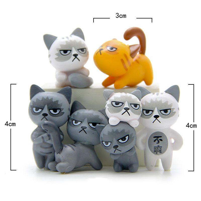 Modish 6pcs Set Kawaii Zakka Cute Unhappy Cat Doll Adorable Mini Cartoon Figures