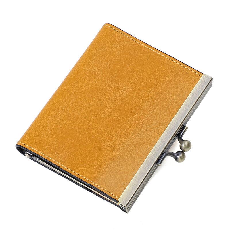 

Новый держатель для карт из воловьей кожи с масляным воском для женщин, винтажный орган, несколько отделений для карт, сумка для карт из натуральной кожи с пряжкой «поцелуй» жёлтый