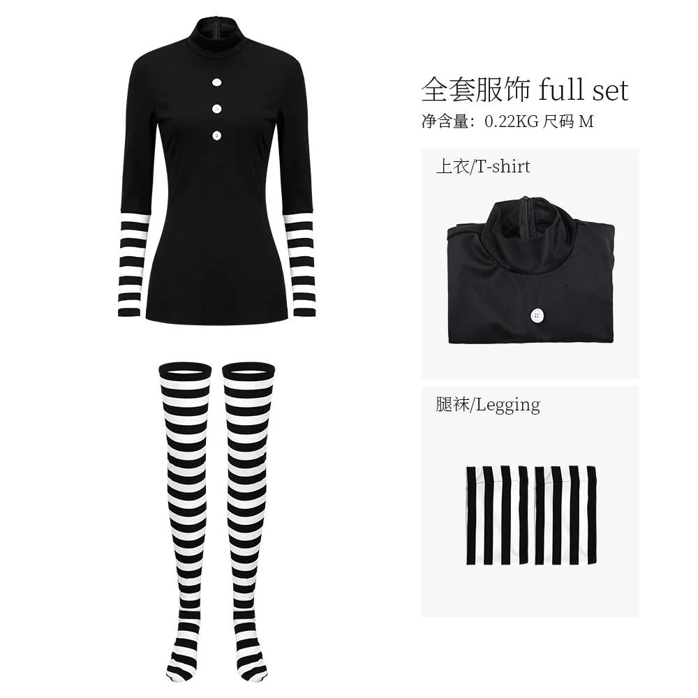 

FNAF Cosplay Puppet Clown Costume Striped Dress Leggings Halloween Carnival Performance Outfit Set Horror Anime Game Roleplay S