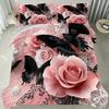 3pcs Pink Bedding Set Butterfly Rose Pearl 3D Print Cozy Duvet Cover King Queen Twin Size Birthday Gift for Adult Bedroom Decor