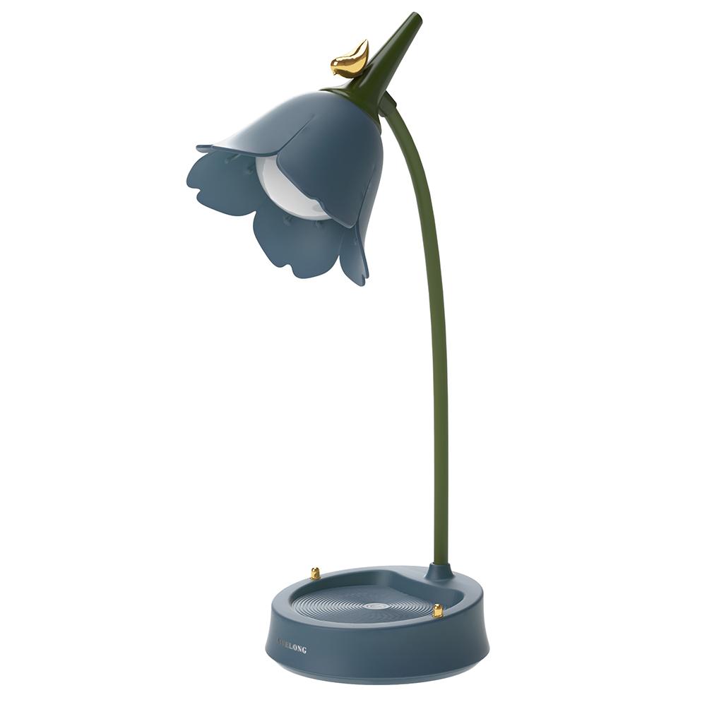 

LED Bedside Night Lamp Eye Protection Flower Shaped Bedside Desk Lamp Stepless Dimming 360 Adjustable for Student Study Room синий