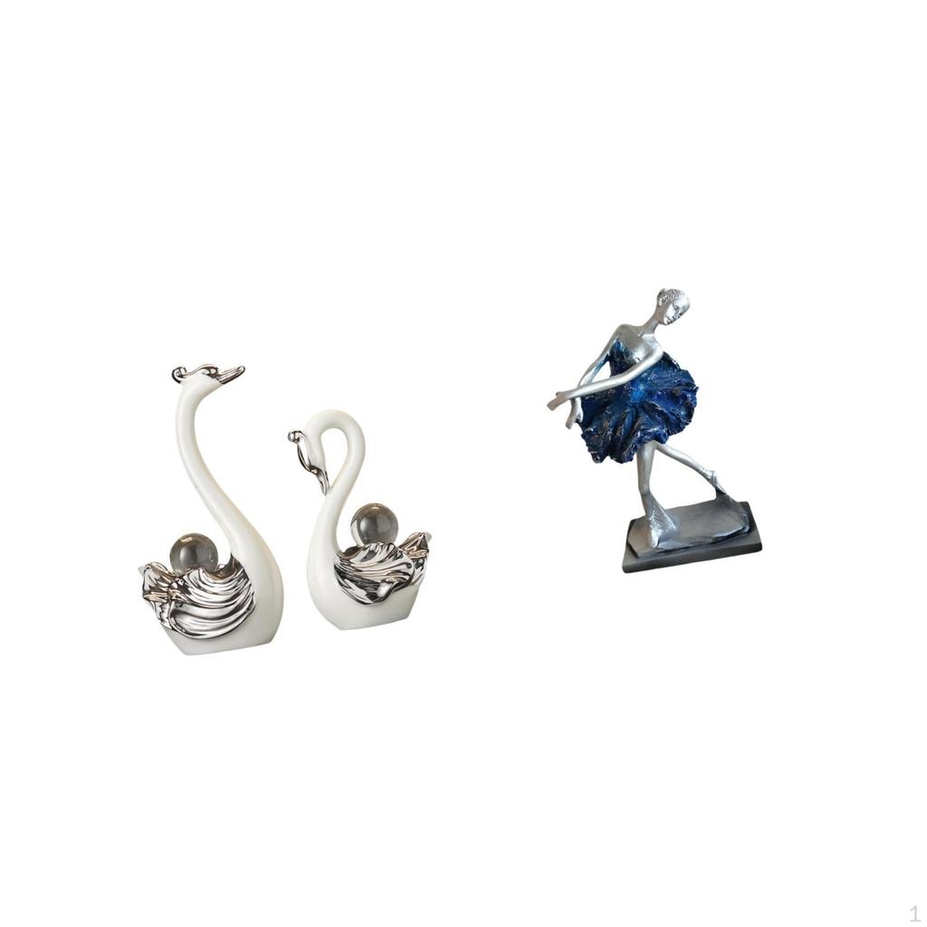 Porcelain Swan And Ballet Girl Figurine Collection Creative Dancer Statue Ornament for Living