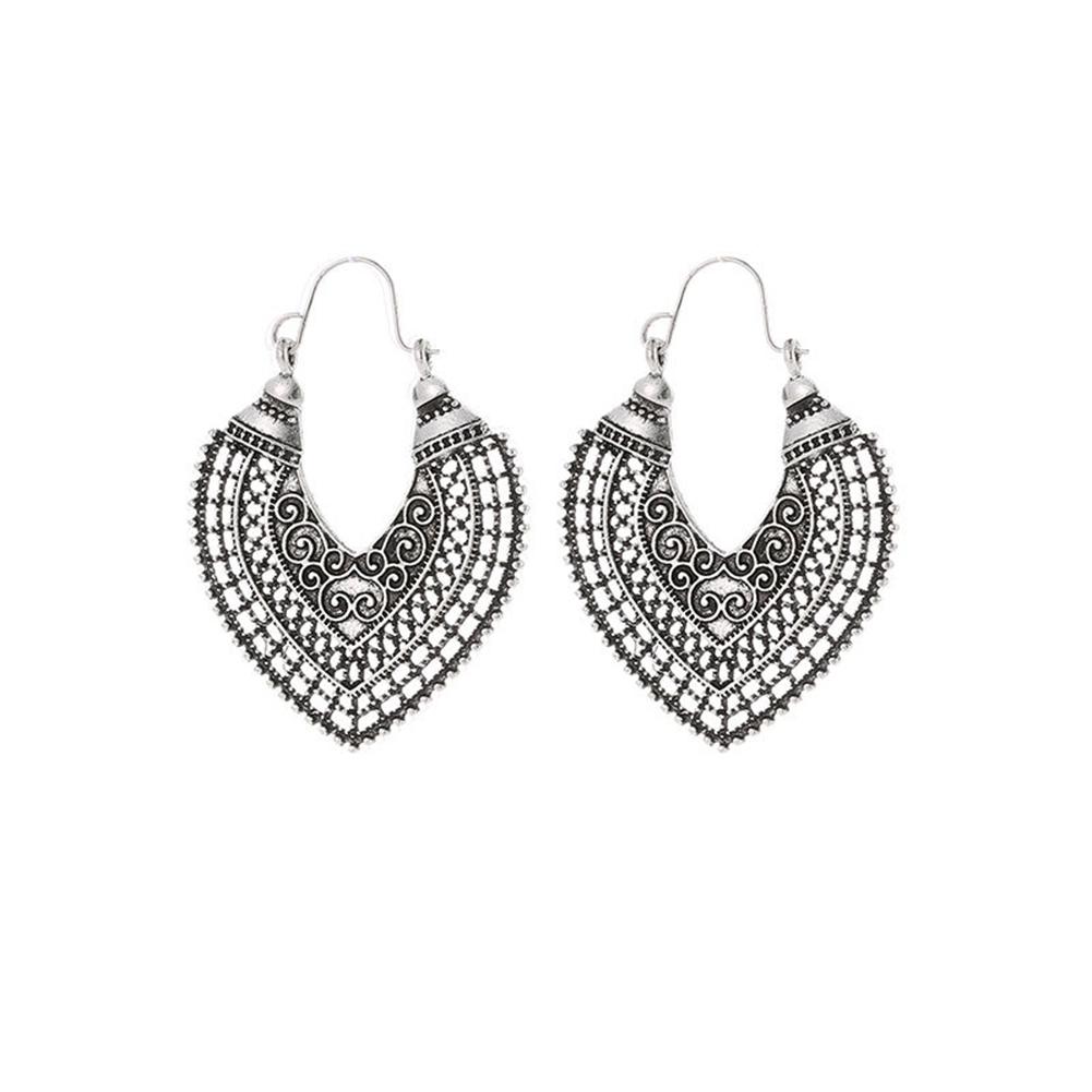 Women Vintage Bohemian Style Hollow-out Carved Love Shape Earrings Decoration
