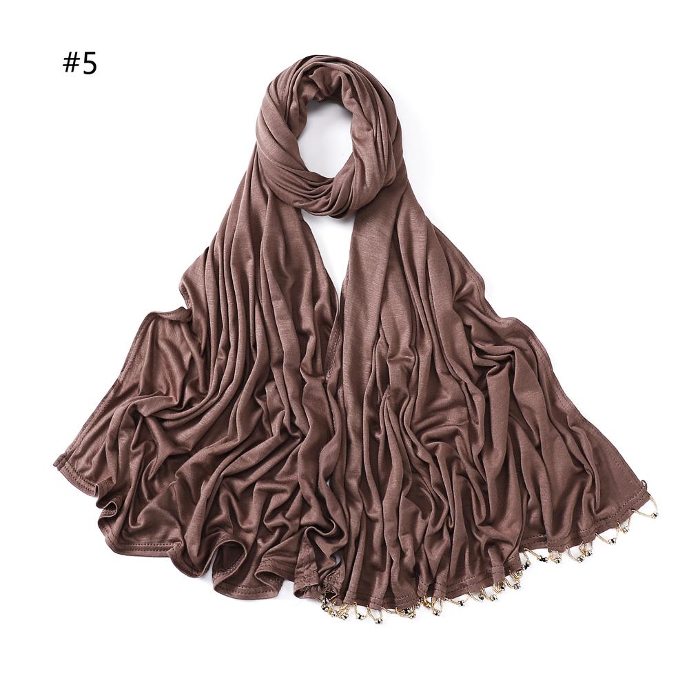 Handmade Beaded Gold Rings Soft Basic Cotton Elasticity Jersey Hijab Solid Colors Long Shawl Muslim Women Scarf Hijabs Headwrap