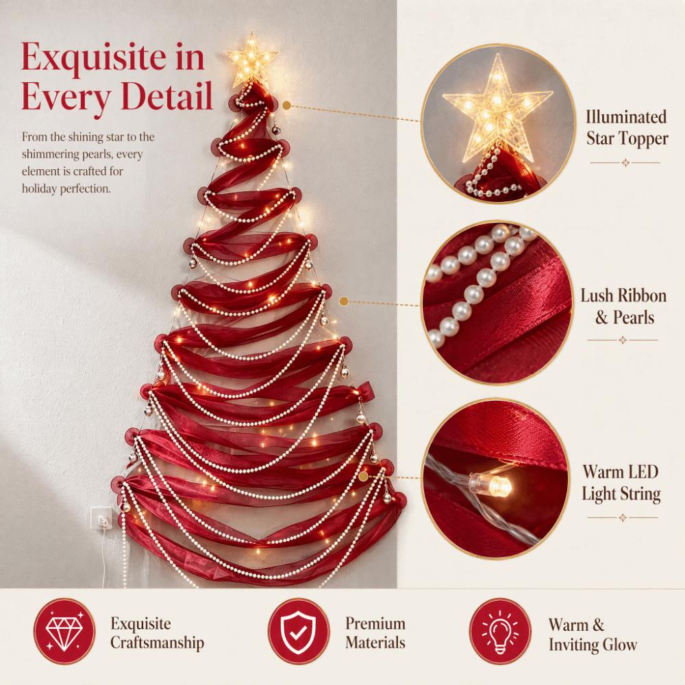 Reusable DIY Xmas Tree Pearls String Christmas Decor Ribbon Christmas Tree Glass Tiles