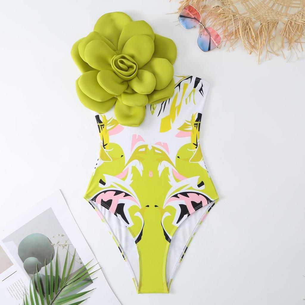 Europejski i Amerykański Damski Strój Kąpielowy Jednoczęściowy Wyszczuplający ze Spódniczką Szyfonową w Kwiaty