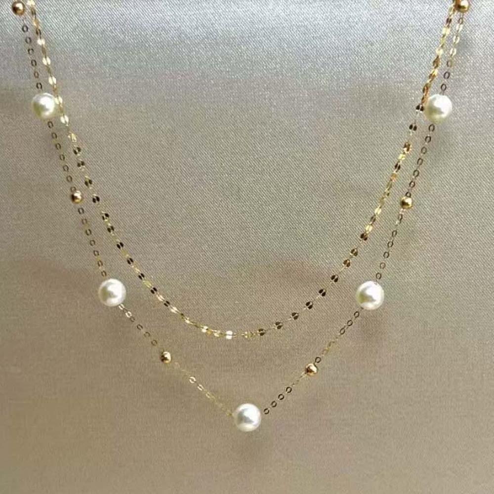 Titanium Steel Stacked Pearls Necklace Luxury Collarbone Chain Beaded Choker Necklace  Daily