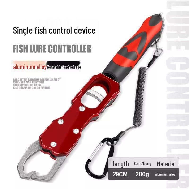 

Багатофункціональні рибальські щипці-захват з алюмінієвого сплаву зі шкалою для контролю великої риби червоний