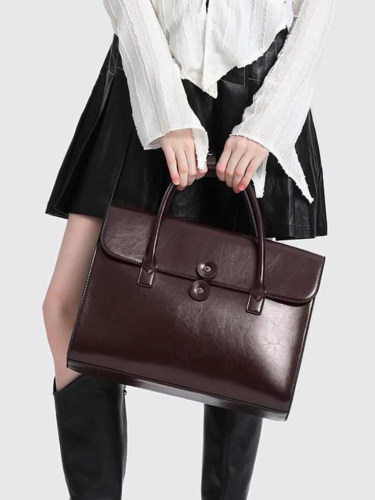 Echte Leder Aktentasche Damen Luxus Mode Vintage Büro Business OL Schulter Seitlich 14 Zoll Laptop Messenger Tragbare Tasche