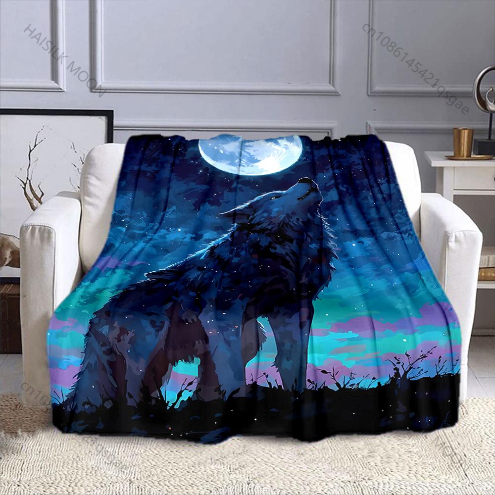 1PC Howling Wolf Under Full Moon Print Adult Children Warm Blankets Home Travel Car Soft Comfortable Suitable for All Seasons