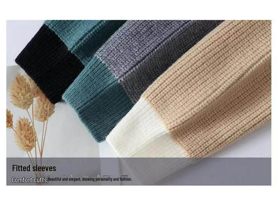 Men's Contrast Color Knitted Sweater - Loose, Trendy, Cozy, Winter Warmth