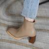Winter Hingh Heel Boots PU Ankle Brown Black Boots Sqaure Heels Ladies Riding Suede Square Toe Leather Boots Women Botas Mujer