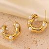 ZAKOL Y2K Trendy U Shape Stainless Steel Round Earrings For Women Girls Gold Color Imitation Pearl Crystal Ears Jewelry Gifts