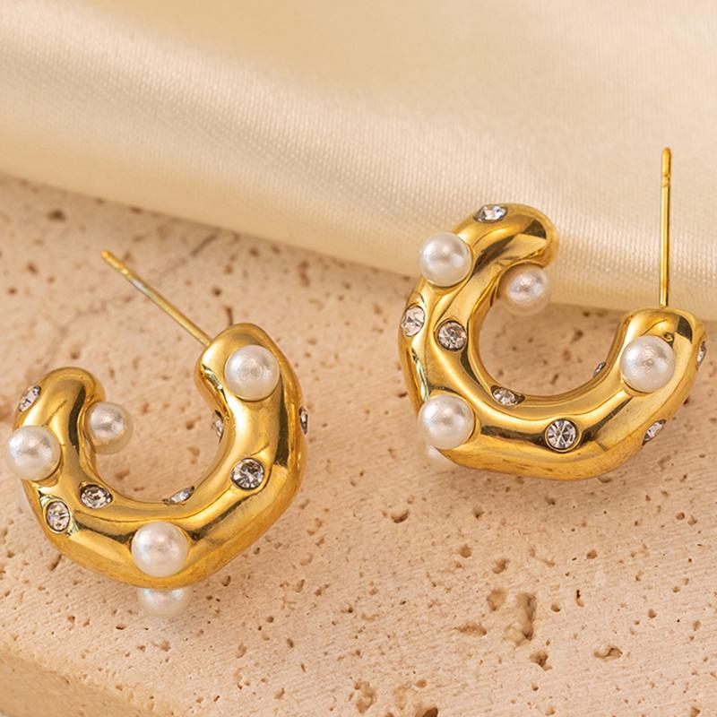 

ZAKOL Y2K Модные серьги-кольца из нержавеющей стали U-образной формы для женщин и девушек, золотистого цвета, с имитацией циркона, кристаллами для ушей, циркониевые подарки