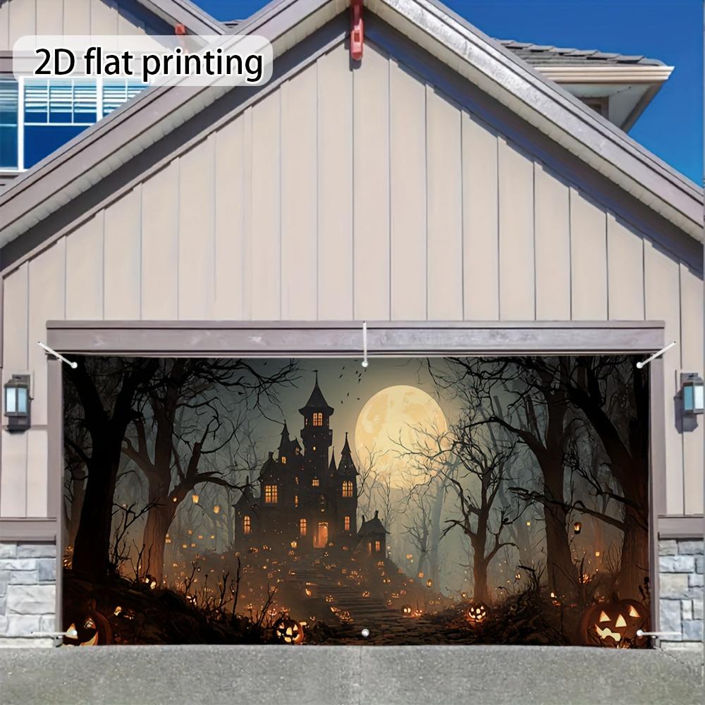 Two-dimensional plane two-dimensional door poster 1 Halloween haunted castle scene large garage door cover.PMJ