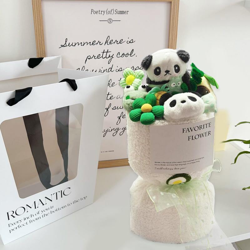 

1 шт. Плюшевый праздничный подарочный букет из кукол Креативность Градиент цвета Милый букет панды Ручной букет из цветов S темно-зеленого