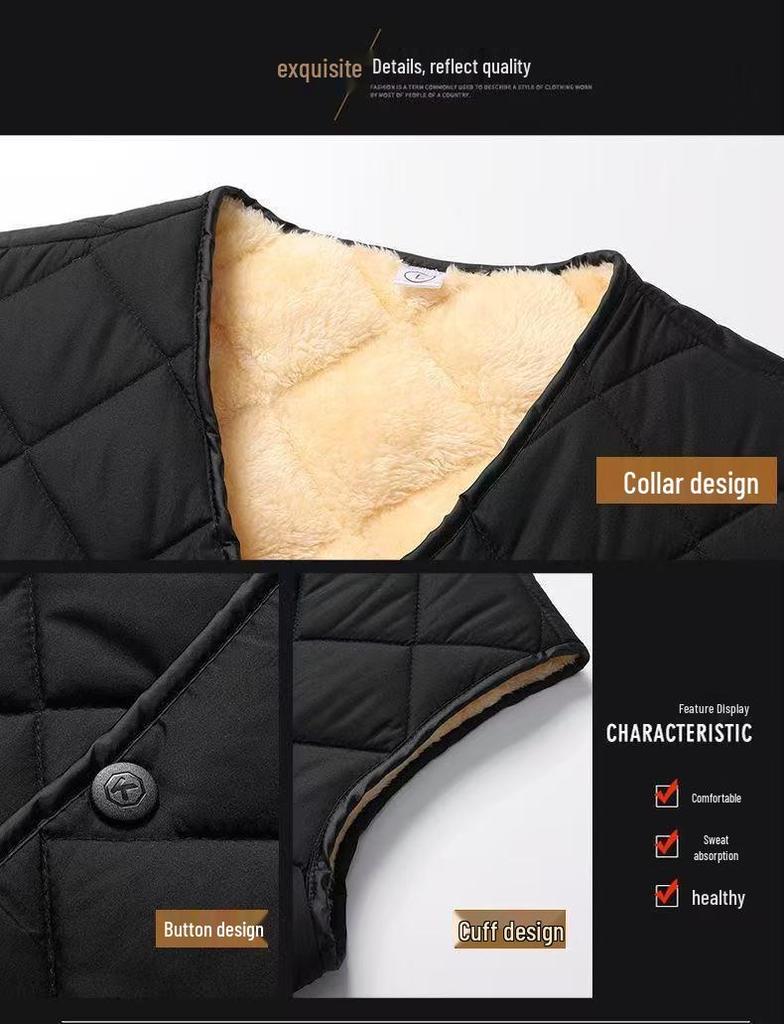 2025 Men's Thickened Velvet Cotton Vest for Autumn/Winter - Middle-aged & Elderly