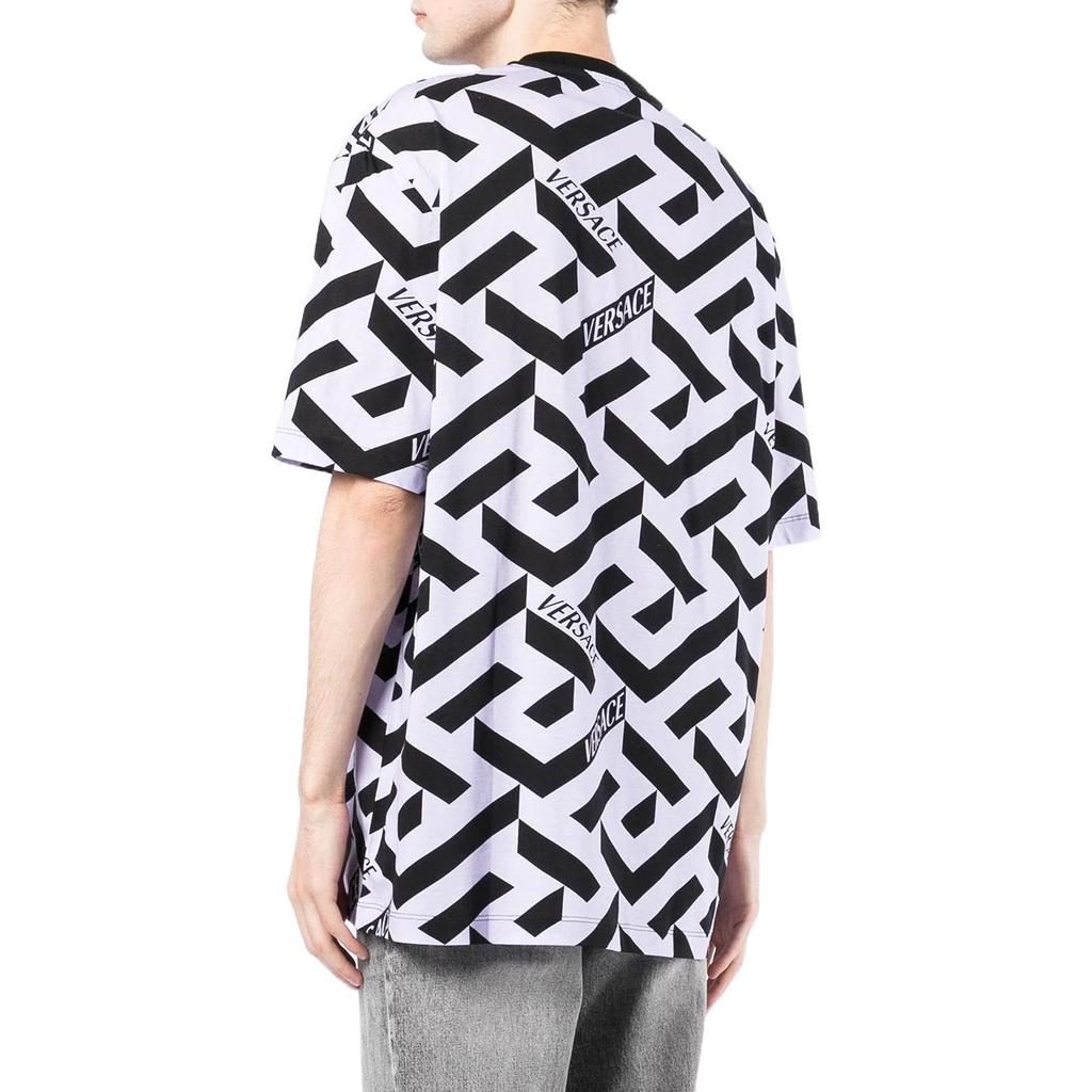 Versace Ss22 Printed Letter Pattern Round Neck Cotton Short Sleeve T-Shirt Men Tops Black White 1003393-1A023515-L160