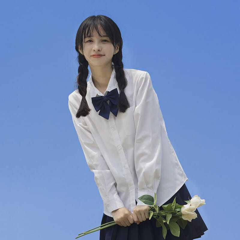 JK Women's White Shirt: Basic Pointed Collar, Versatile Academy Style, Japanese High School Student Commuter Uniform Top.