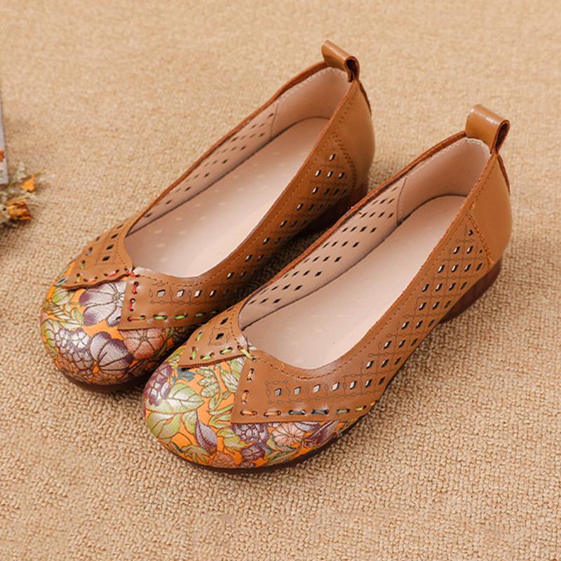 Pravá kůže Měkká podrážka Baleríny na jaro a léto, Protiskluzové Děrované Prodyšné Kožené Měkké Podrážky Mokasíny