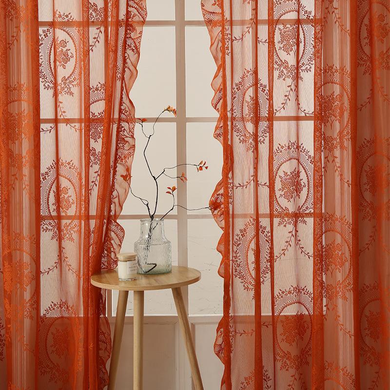 Round Mirror Flower Half Blackout French Pastoral Lace Gauze Curtain Bedroom Living Room Curtain Bay Window Balcony Window Screen