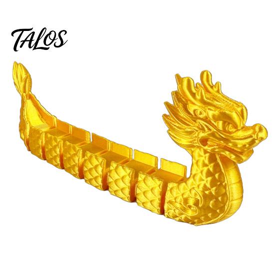 Colorful Gradient Metallic Ornament 3D Printed Articulated Dragon Boat Figurine, Statue with Flexible Bendable Body, Unique Festival Gift Traditional