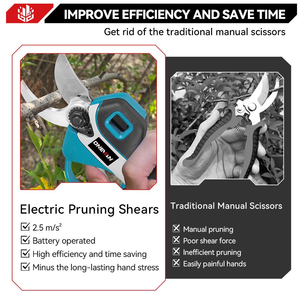 ONEVAN 30mm Brushless Electric Pruning Shear Cordless Scissor Tree Pruner Branch Cutter Garden Power Tool For Makita Battery Pin