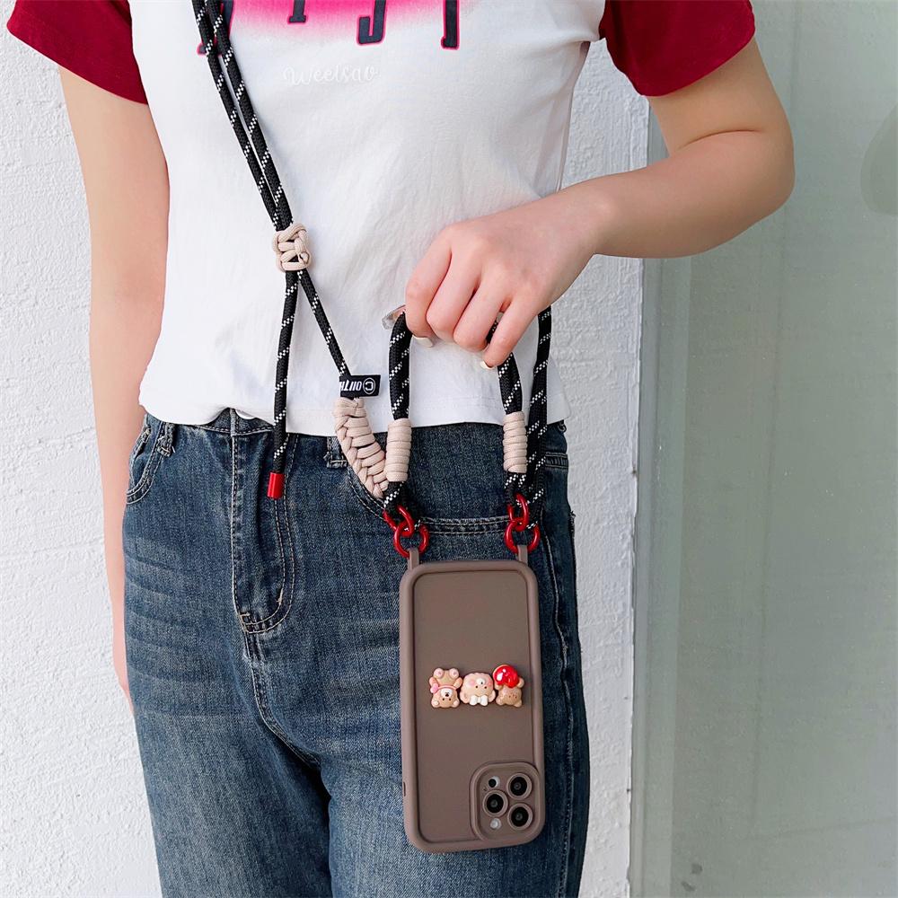 

Чехол для телефона с мультяшным принтом и ремешком через запястье для iPhone 16 15 14 Plus 13 12 11 Pro Max XS X XR, противоударный защитный мягкий чехол iPhone 16 Pro коричневый