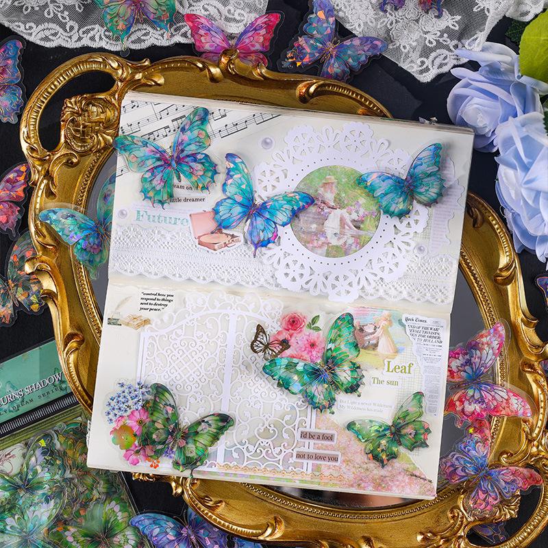 6 Styles 20 Pcs Gilt Butterfly Dream Series Vintage Sticker PET Material Collage Scrapbooking Material Junk Journal Supplies