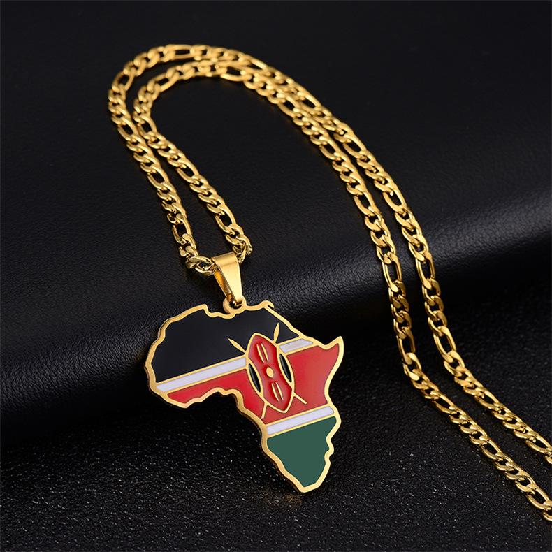 Collana in Acciaio Inossidabile Mappa dell'Africa Hip-hop - Design Nigeria, Somalia, Angola