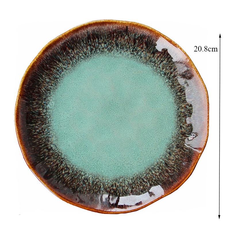 Emerald Green Agate Ceramic Tableware Set – Retro Pasta, Steak, Salad Plates