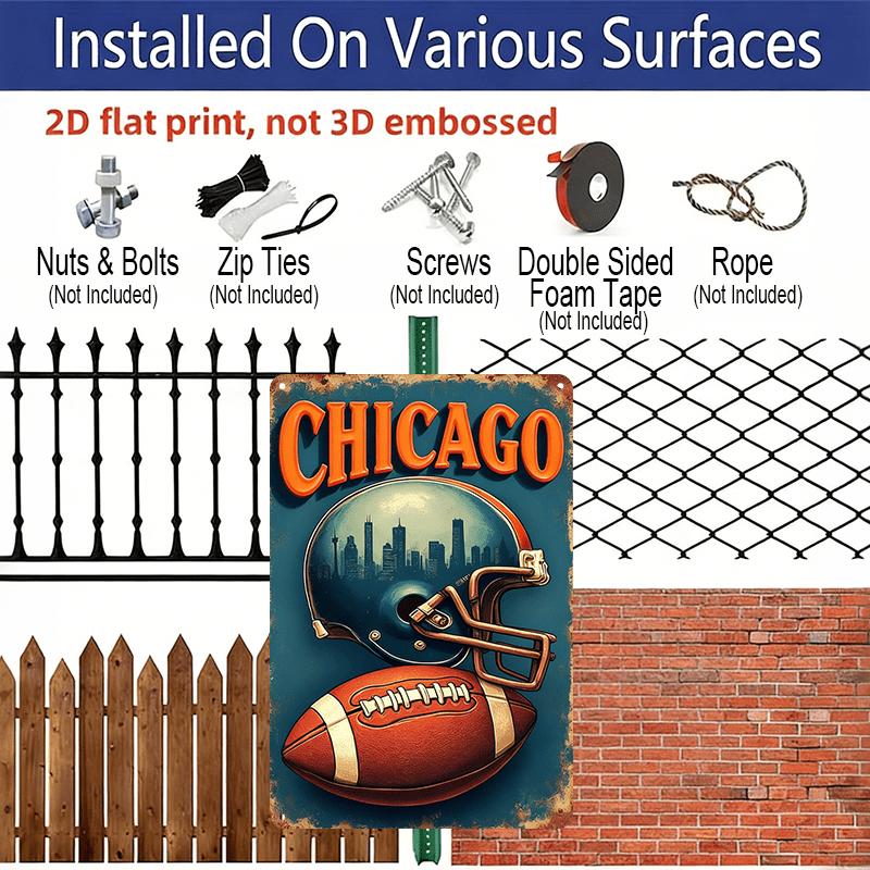 2D Flat Decorative Signs & PlaquesRetro Chicago Football Wall Hanging - Aluminum Sign, 8X12 Inches, Durable Aluminum Material, Suitable for Home