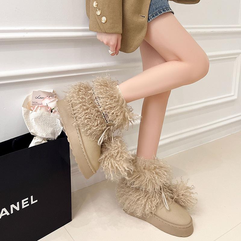 Women's large size high top fur soft sole winter warm non-slip fur one snow boots padded lined ankle boots non-slip sports cotton boots