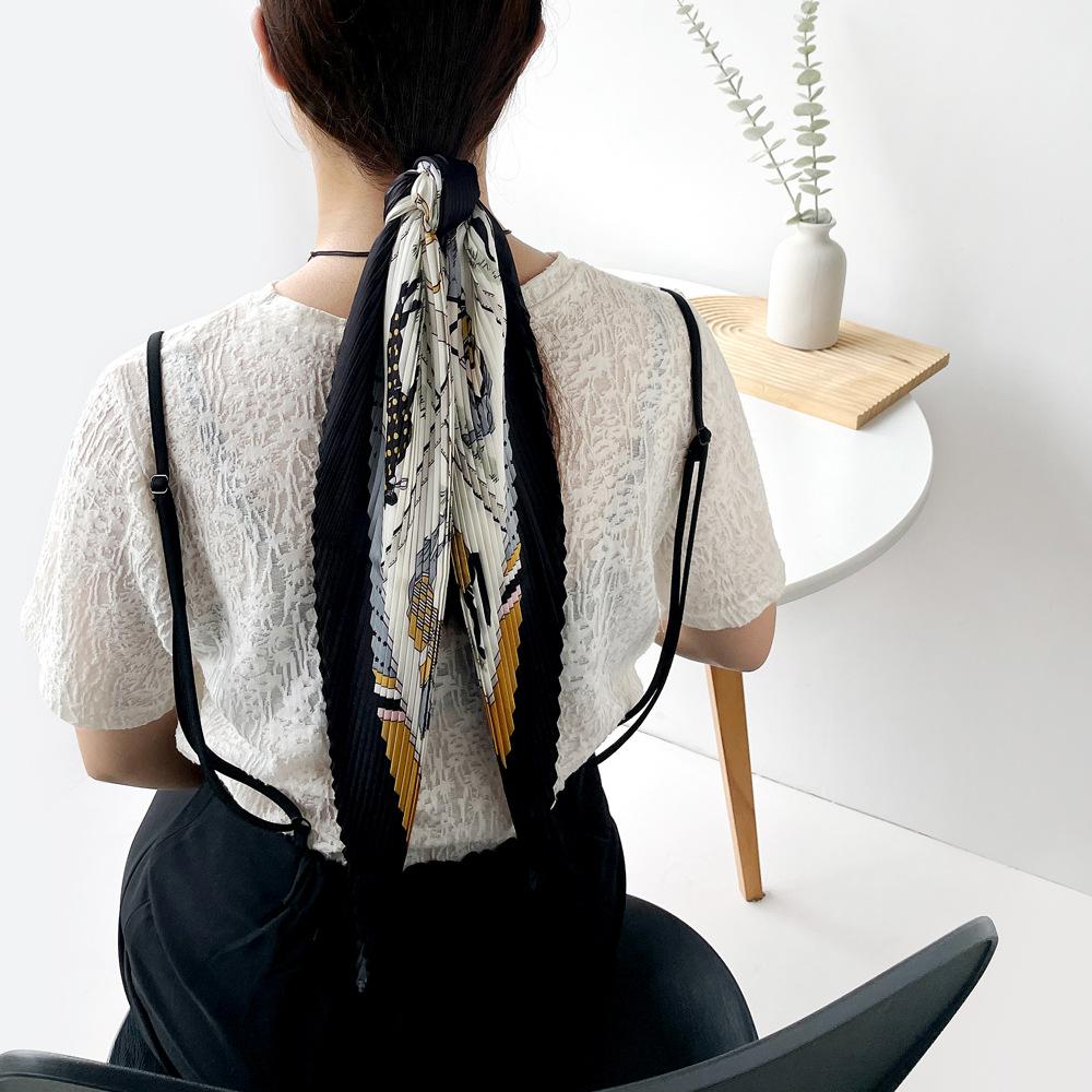 

Новые аксессуары для волос: шарфы из прессованного крепа женские, высокого класса, бежево-серые, повязка на голову, геометрический принт, маленькие квадратные шарфы 70*70cm