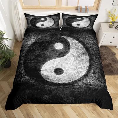 Yin Yang Königin König Bettbezug Mandala Böhmisches Bettwäsche-Set Retro Lotus Tai Chi Bagua Bettdeckenbezug Chinoiserie Steppdeckenbezug