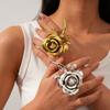 European and American Exaggerated Rose Flower Pleated Double Finger Ring Retro Old Personality Environmental Protection Niche Jewelry 
