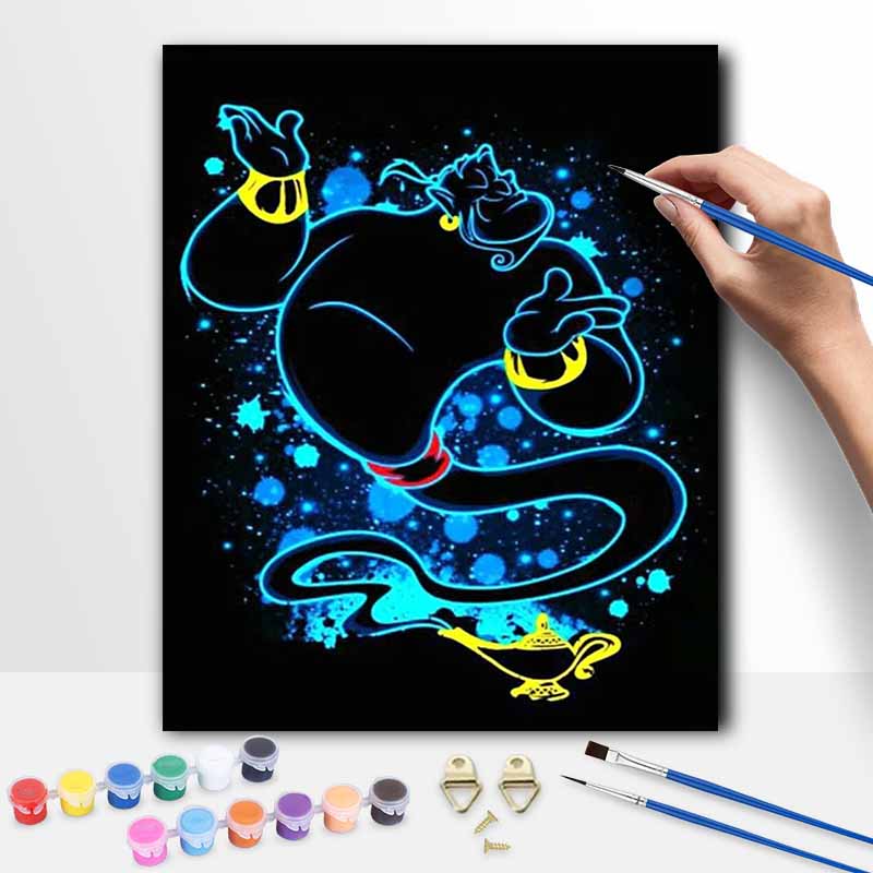 Disney Aladdin Genie neon art paint by numbers painting kit handmade diy home decor gifts for room bedroom wall decor art supplies