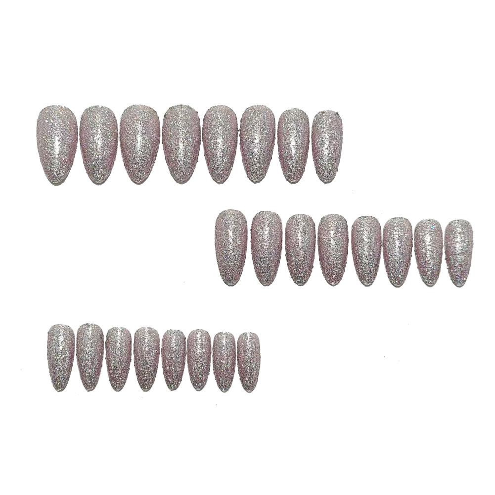 Silver Flash Water Drop Shape Whitening Nail Tips – Perfect for Daily Wear