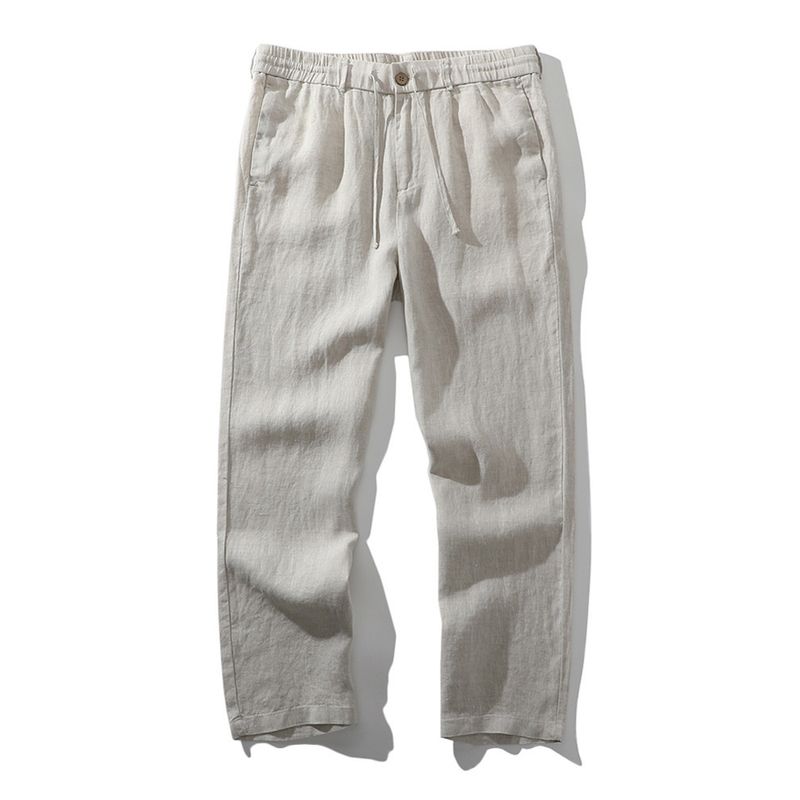 Old Qian Style Pure Linen Pants Men's Summer Thin Straight Trousers Foreign Trade Men's Cotton and Linen Casual Pants