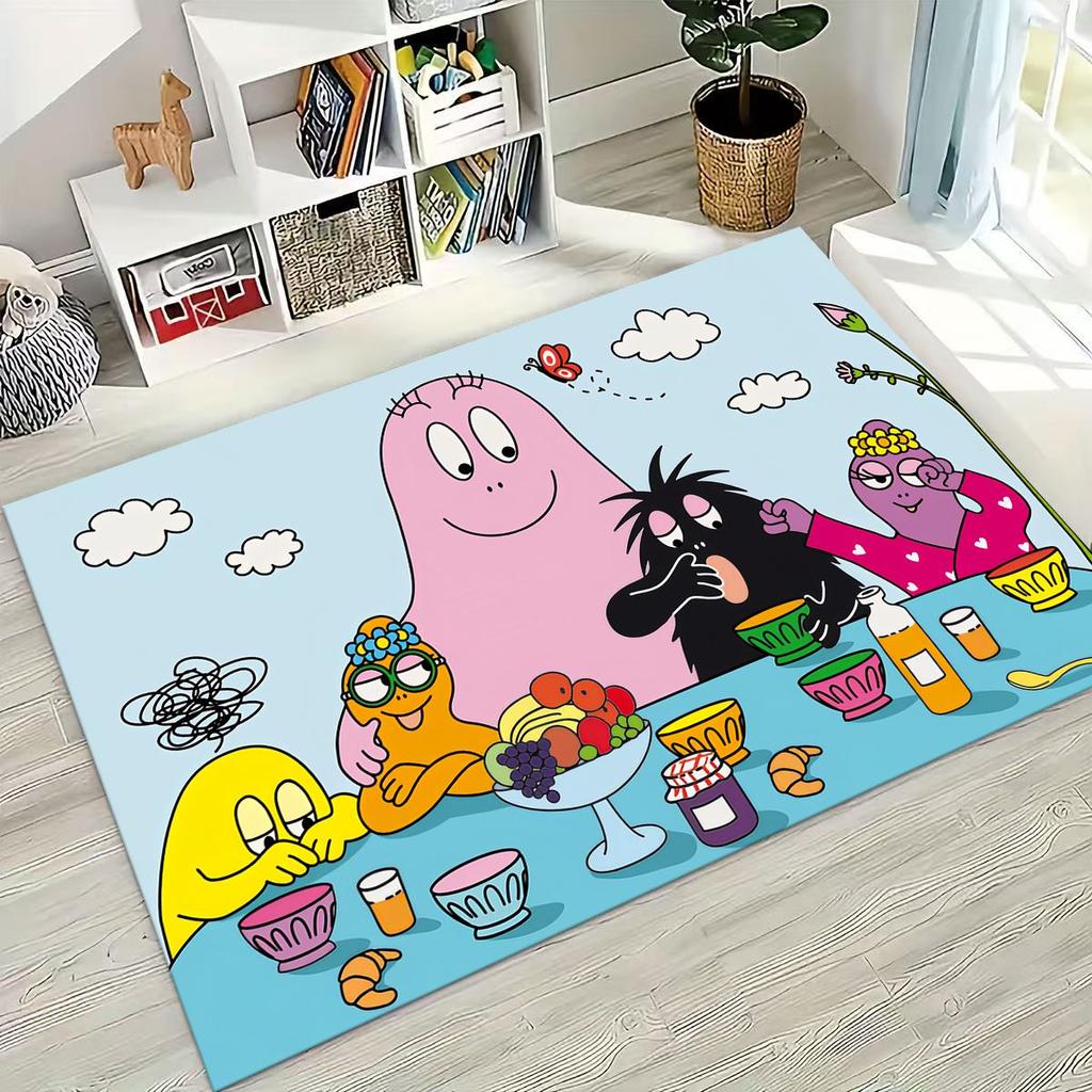 Cartoon Les Barbapapa Barbamama Family Rug for Bedroom Living Room Sofa Home Doormat Decor, Large Kids Play Non-slip Floor Mat