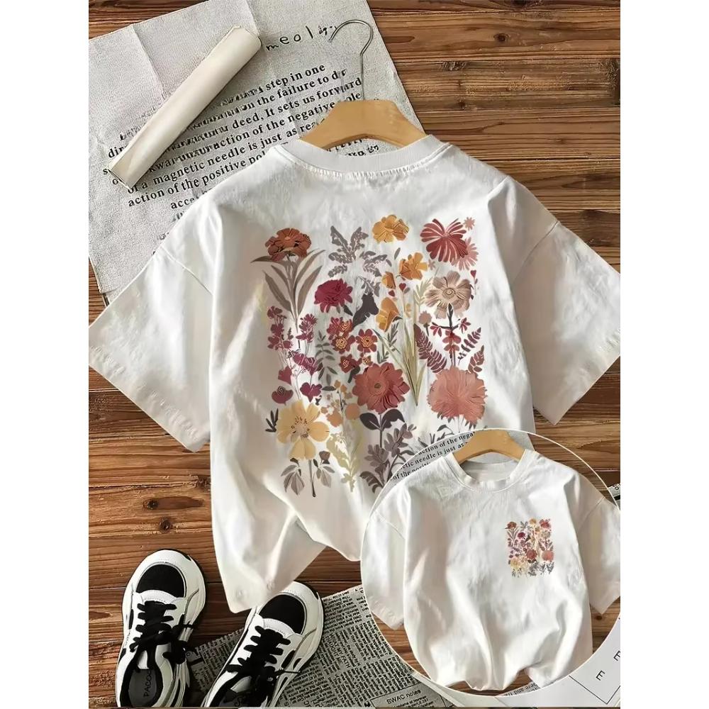 Flower Print Comfortable Short Sleeve Women's Cotton Crew Neck T-Shirts Women’s