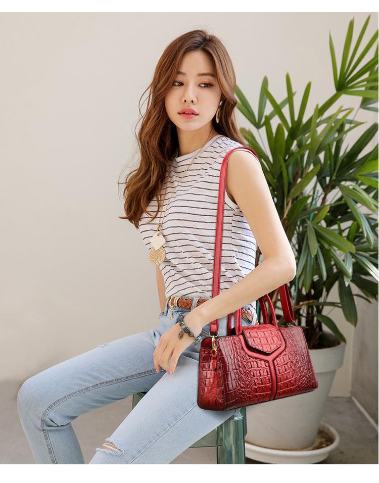 Crocodile Pattern Women's Shoulder Tote - European & American Retro Fashion with Zipper, Large Capacity