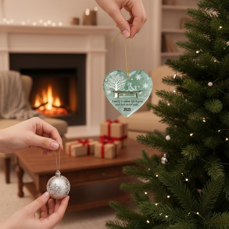Christmas Heart Ornament With Winter Family Silhouettes Handmade Festival Homes Accent Gift