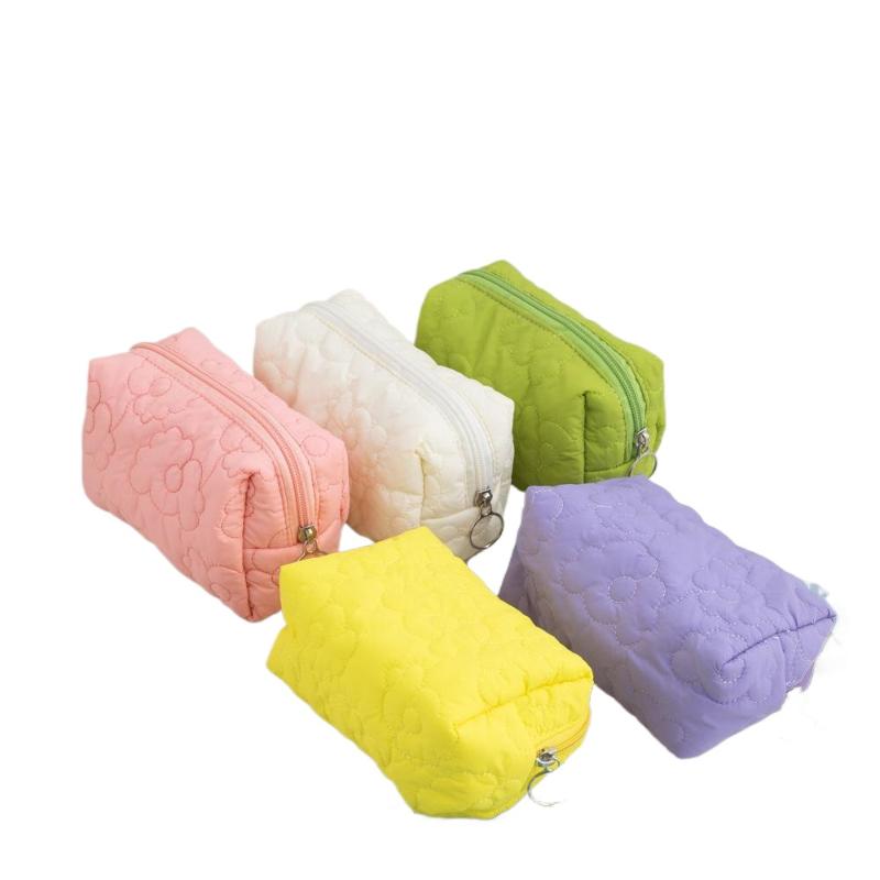 New Candy Color Pen Bag Large Capacity Pencil Case Travel Makeup Bag Women Quilted Flower Storage Bag Portable Toilet Bag