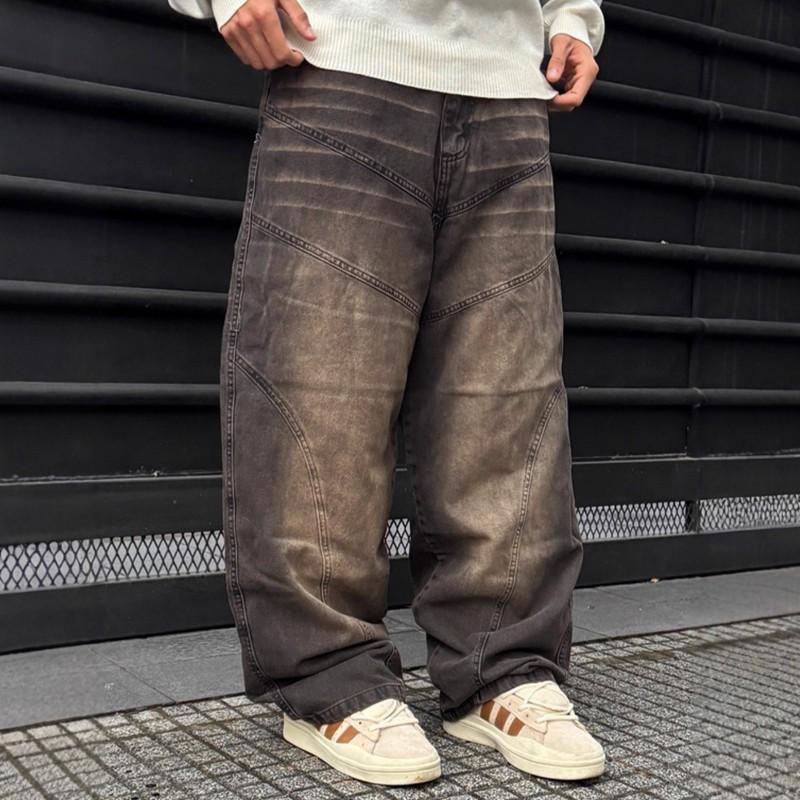 Mens Loose Wide Leg Denim Pants Retro Washed Streetwear High Waist Baggy Jeans Teens