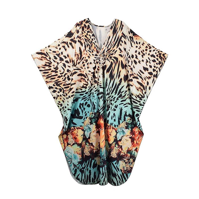 

XITAO Leopard V-neck Vintage Dress GJ1179 One Size зелёный