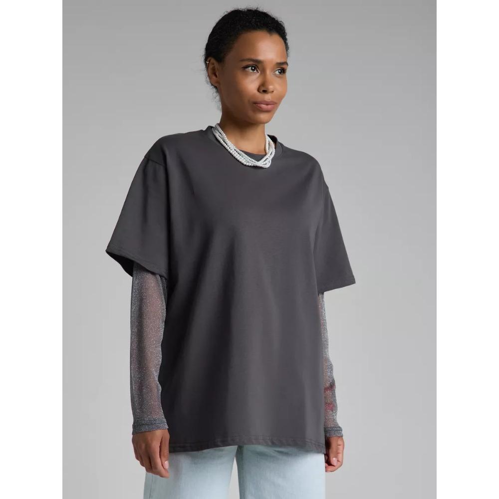 Hirsionsan Bavlněné tričko Dámské 2025 Léto Nadměrné Velikosti Patchwork z Jasného Hedvábí Dlouhý Rukáv Ležérní Volné Tričko Šik Dámské Topy