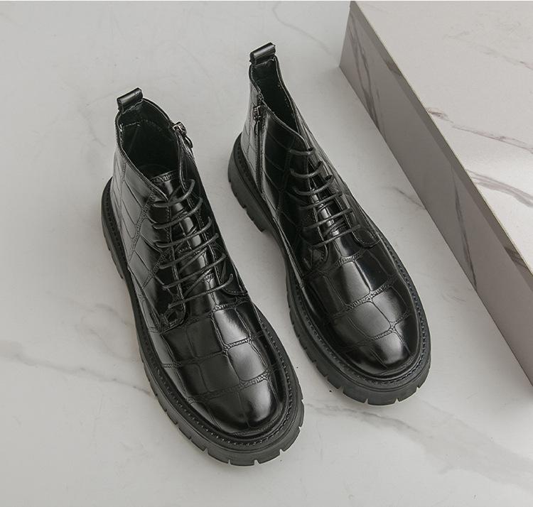 Men's Large Size High-Top Leather Shoes with Thick Soles, Height-Increasing, Autumn/Winter Fashion Trend Martin Boots