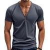 Tricou Henley cu mânecă scurtă pentru bărbați, tricou casual de culoare solidă, cu mânecă scurtă pentru bărbați, polo pentru bărbați, bumbac, tricouri pentru bărbați